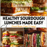 Assorted healthy sandwiches made with Sourdough Bread Loaves and colorful fillings on a rustic board